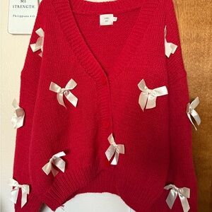 Lorna Jay Red Cardigan with Bow Details